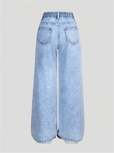 Girl's Y2k Graphic Jeans Butterfly Print Jeans Elastic High Waisted Straight Leg Denim Pants in Kuwait