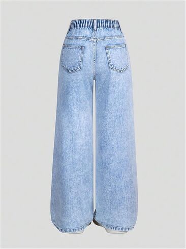 Girl's Y2k Graphic Jeans Butterfly Print Jeans Elastic High Waisted Straight Leg Denim Pants in Kuwait