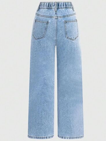 WDIRARA Girl's High Waisted Button Wide Leg Jeans Casual Long Denim Pants with Pocket in Kuwait