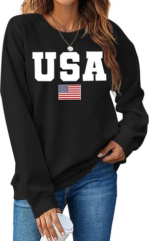 الولايات المتحدة الأمريكية للبلوزات نساء قميص العلم الأمريكي وطني Tshirt Stars Stripes Pullover 4th of July Teeps Tops in Kuwait