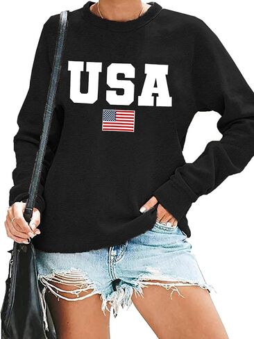 الولايات المتحدة الأمريكية للبلوزات نساء قميص العلم الأمريكي وطني Tshirt Stars Stripes Pullover 4th of July Teeps Tops in Kuwait