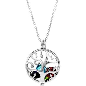 EVE'S ADDICTION Women's Sterling Silver Personalized 6mm Round Simulated Birthstone Family Tree Locket (16" chain) - Personalized Birthstone Necklaces - Family Tree Jewelry - Gifts for Mom
