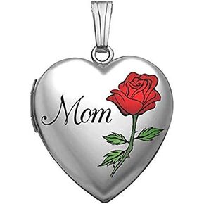 PicturesOnGold.com Mothers Day Mom Heart Locket for Women That Hold Pictures - Sterling Silver 3/4 inch x 3/4 inch