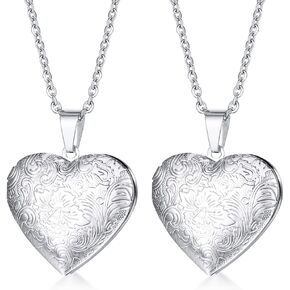 2 Pcs Locket Necklace that Holds Pictures Stainless Steel Locket Pendant Necklace Memory Photo Pendant Necklace for Women Girls