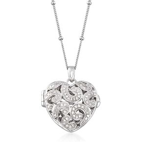 Ross-Simons Sterling Silver Heart Locket Necklace With Single Diamond