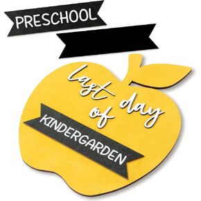 CNhoqc Last Day of School Wooden Board Sign, Apple-Shaped Last Day of Preschool/Kindergarten/DIY Double-Sided Board for Kids School Graduation Party Decor Photo Prop Supplies