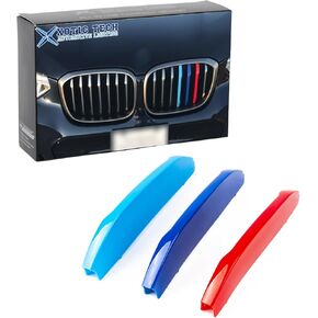 x xotic tech M-Colored Tri Grille Insert Trims Strips, Front Center Kidney Grilles Compatible with BMW X3 G01 2018-2021 or X4 G02 2019-2021 Standard Grill 7-Beam Bars, Not for 2020 X4 M40i