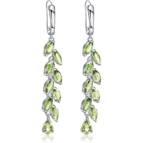 Kemstone S925 Sterling Silver Leaf Dangle Earrings with Natural Peridot/Garnet