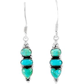 Turquoise Earrings 925 Sterling Silver & Genuine Turquoise (Select style) (3-Stone Drops)