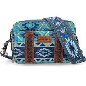 Wrangler Crossbody Bag for Women Boho Aztec Small Multi Pocket Crossover Purse