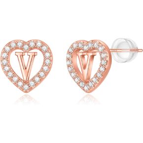 Initial Heart Earrings for Girls - Sterling Silver/Rose Gold Heart Initial Stud Earrings for Little Girls Kids Baby Earrings Non Tarnish Hypoallergenic Earrings for Teen Girls Gifts Jewelry Sterling Silver Earring Post in Kuwait