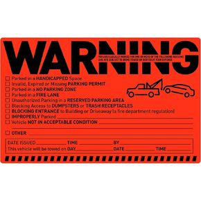 Easykart Labels 50 Parking Violation Notice Tow Stickers for Car Vehicle Private Warning - Adhesive Car Window Fluorescent Labels