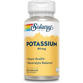 Solaray Potassium 99 mg - Electrolyte Balance Formula - Potassium Supplement for Electrolytes, Vascular and Heart Health Support - 60-Day Money Back Guarantee, Lab Verified, 100 Servings, 100 VegCaps