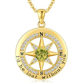 S925 Necklace Gift for Wife |Compass Jewelry |Women Anniversary |Sterling Silver |Girlfriend Birthday Gifts for Her Valentines |I'd be Lost without You |Jewel 18K Gold