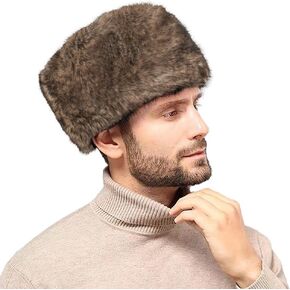 Faux Fur Cossack Hat Fuzzy Trapper Trooper Hat Windproof Warm Russian Ushanka Winter Ski Hunting Cap Unisex