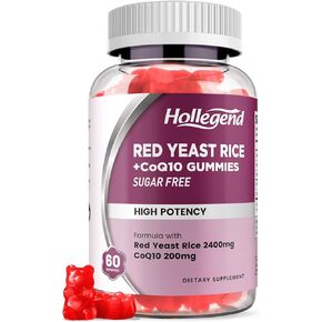 Red Yeast Rice with Coq10 Gummies Sugar Free, Organic Red Yeast Rice 2400mg for Cholesterol Lowering Supplements, Enhanced with Coenzyme Q10 200mg for Heart Health Support, 60 Counts