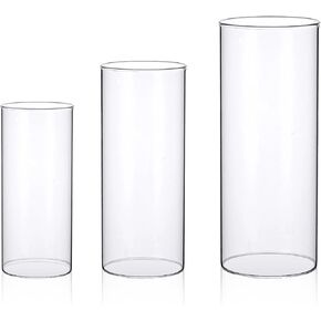 yshengood 3 Pcs Hurricane Glass Candle Holder, Open Ended Cylinder Candle Holder Bottomless Glass Candle Holder for Pillar Candle