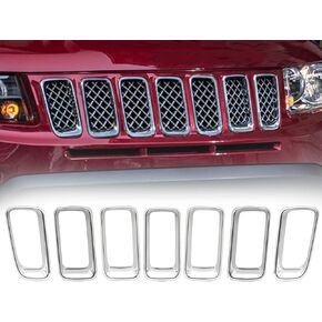 7pcs Grill Mesh Inserts Clip-on Compatible with Jeep Compass 2011-2016, Front Grill Inserts Grille Cover Frame Trims (Bright black)