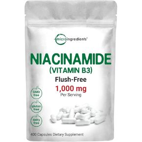فيتامين B3 niacinamide 500mg للفرد ، 400 كبسولات | 1،000mg تدفق النياسين الحر لكل وجبة ، ملحق ب فيتامين أساسي | صحة العناية بالبشرة ودعم الطاقة | غير المعدلة وراثيا ، خالية من الغلوتين