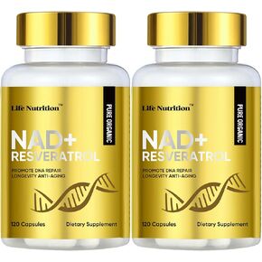 Life Nutrition-NAD+ Supplement 1000mg 120 Capsule - True NAD+ & Resveratrol,NMN Alternative for Anti-Aging