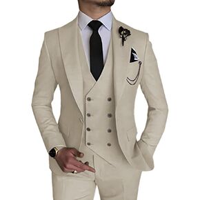 MOGU Mens 3 Piece Suit Slim Fit Tuxedo for Homecoming Wedding Prom Blazer Jacket Vest Pants with Tie Set