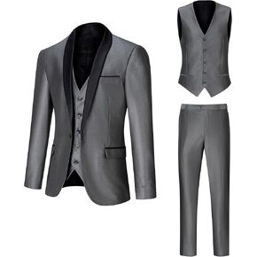 Men's Suit 3 Piece Slim Fit Suit, One Button Fine Glitter Shawl Lapel Blazer Jacket Vest Pants for Party & Wedding