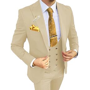 Wangyue 3 Piece Men's Suits Slim Fit Suits for Men Double Breasted Suit Men Wedding Prom Suits