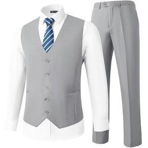 HUUTOE Mens Vest and Pants Suit 2 Piece Slim Fit Suits Wedding Groomsmen Dress Waistcoat and Pants Casual Prom Homecoming Set