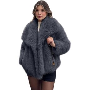 Shiyifa Faux Fur Coat for Women Fluffy Faux Fur Jacket Long Sleeve Open Front Cropped Fuzzy Outerwear in Kuwait