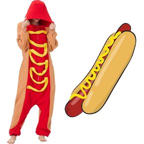 Hot Dog Onesie - Food Halloween Costume One-Piece Cosplay Pajamas for Women and Men