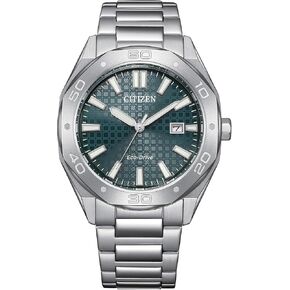 Citizen Men's Eco-Drive Sport Weekender Weekender Silver Stainless Steel Watch ، 3 يد ، تاريخ ، قرص أخضر منقوش (الطراز: BM7630-80X)