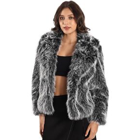 Women's Winter Faux Fur Coat Open Front Pockets Long Sleeve Fluffy Jacket