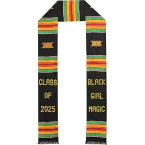 Black Girl Magic Graduation Stole 2025 | Kente Stole Class of 2025 | Authentic Kente Pattern | Durable & Lightweight