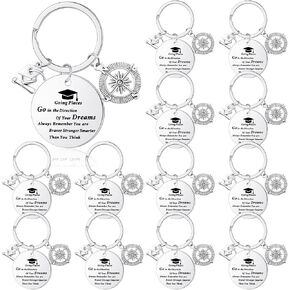 Sasylvia 12 Pcs 2025 Graduation Compass Keychain Inspirational Gift with Motivational Quote Go in the Direction of Your Dream(Classic)