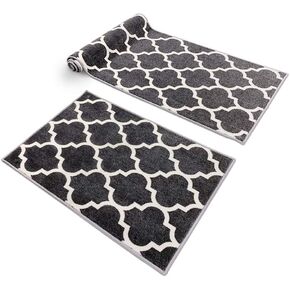 Prest-O-Fit Decorian 2-Piece RV Rug Set - Trellis Design Fossil Gray