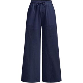 SHENHE Girl's Linen Low Waisted Drawstring Button Front Loose Long Pants Casual Boho Trousers