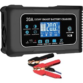 20-Amp Lifepo4 Lithium AGM Gel Smart Battery Charger, 12V/20A 24V/10A Trickle Charger, Maintainer for car Boat Motorcycle, Lawn Mower