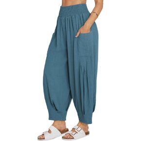 Tarse Women Linen Boho Pants Summer Disual Loose High Weist Cargo Lounge Harem Pant 2025 شاطئ السفر
