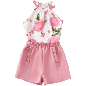 Cute Clothes for Girls Summer Outfits Kids Rose Crop Top Pockets Shorts Tween Girls Hawaiian Clothing Set Size 8-12