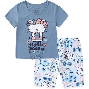 Hello Kitty Sanrio Girls 2 قطعة قصيرة الأكمام وقميص الدراجة السراويل القصيرة للأطفال الكبار