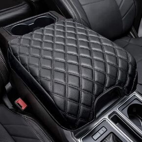 غطاء ذراع وحدة التحكم في وحدة التحكم المركزية متوافق مع فورد F150 F250 F350 F450 ، وغطاء غطاء من اللوحات الجلدية اللوحة الجلدية فقط لوحدة التحكم في مقعد دلو (15-20 F150 مقعد دلو)