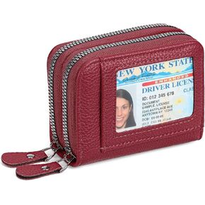 حامل بطاقة الائتمان محفظة RFID حظر الجلود محفظة صغيرة للنساء محفظة سحاب مزدوجة مع نافذة هوية