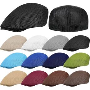 12 Pieces Mesh Newsboy Hat for Men Flat Cap Breathable Summer Beret Cap Cabbie for Golf Baseball Driving