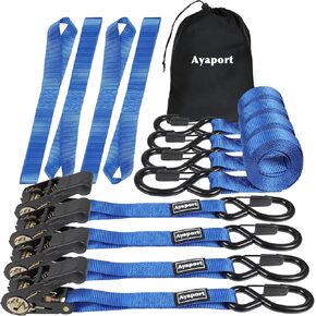 ayaport ratchet أحزمة التعادل ، 1 "× 10 'ربط السقاطة الشاق على الأشرطة ، قوة كسر 1860 رطل ، أكبر مقطع السلامة هو الخطاف المفتوح ، حزام للدراجات النارية ، البضائع ، سرير شاحنة ، تتحرك