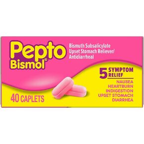 Pepto Bismol Caplets for Nausea, Heartburn, Indigestion, Upset Stomach, and Diarrhea, 5 Symptom Fast Relief in a Convenient Form, 40 ct