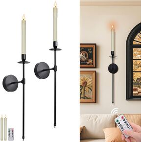 Yollzey Candle Holder Wall Sconecces مجموعة من 2 مع الشموع التي تعمل بالبطارية والتحكم عن بعد ، شمعدانات الجدار ديكور المنزل ، شموع البطارية شموع العصي حامل مع Flickering Taper Timer Gold