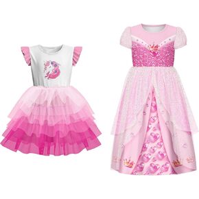 LQSZ Girls Tulle Dresses & Girls Princess Nightgown Kids Nightdress Toddler Pajamas
