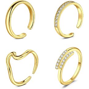 Briana Williams Toe Rings for Women Gold Toe Ring Adjustable Silver Open Band Rings Simple Wave Diamond Barefoot Beach Foot Jewelry for Summer