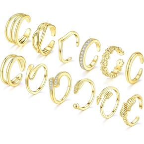 WAINIS 12Pcs Toe Rings for Women Non Tarnish 14K Gold Silver Toe Ring Set Simple Cute Open Adjustable Band Toe Ring Hawaiian Beach Summer Foot Jewelry