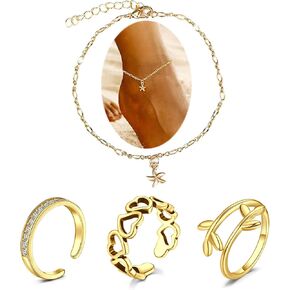 MODRSA Silver Gold Toe Rings for Women Bracelets Anklets Waterproof Toe Rings Non Tarnish Adjustable Womens Toe Rings Jewelry Simple Trendy